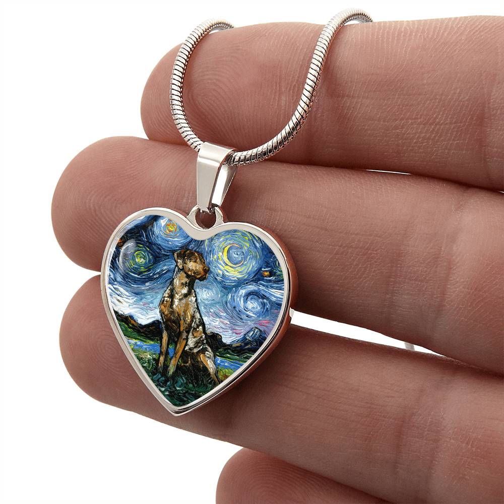 Catahoula Leopard Dog Starry Night Heart Necklace