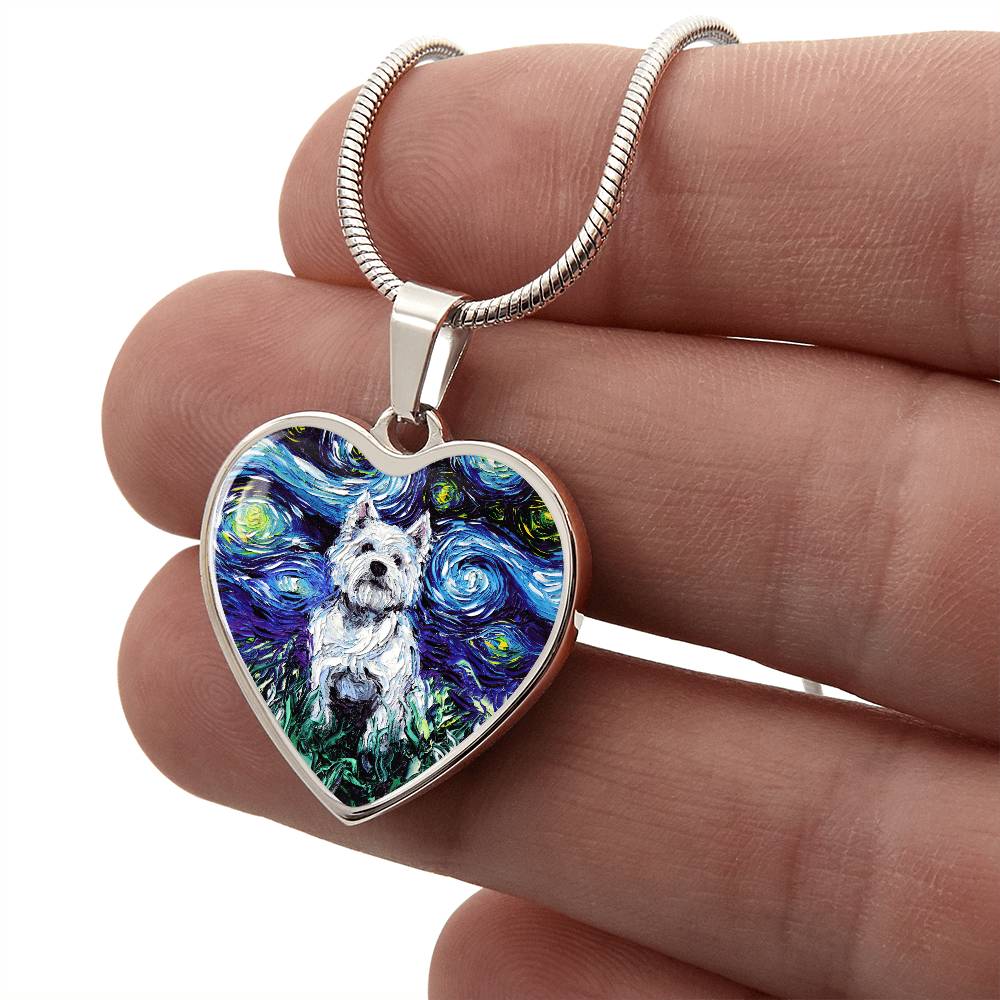 West Highland Terrier Starry Night Heart Necklace