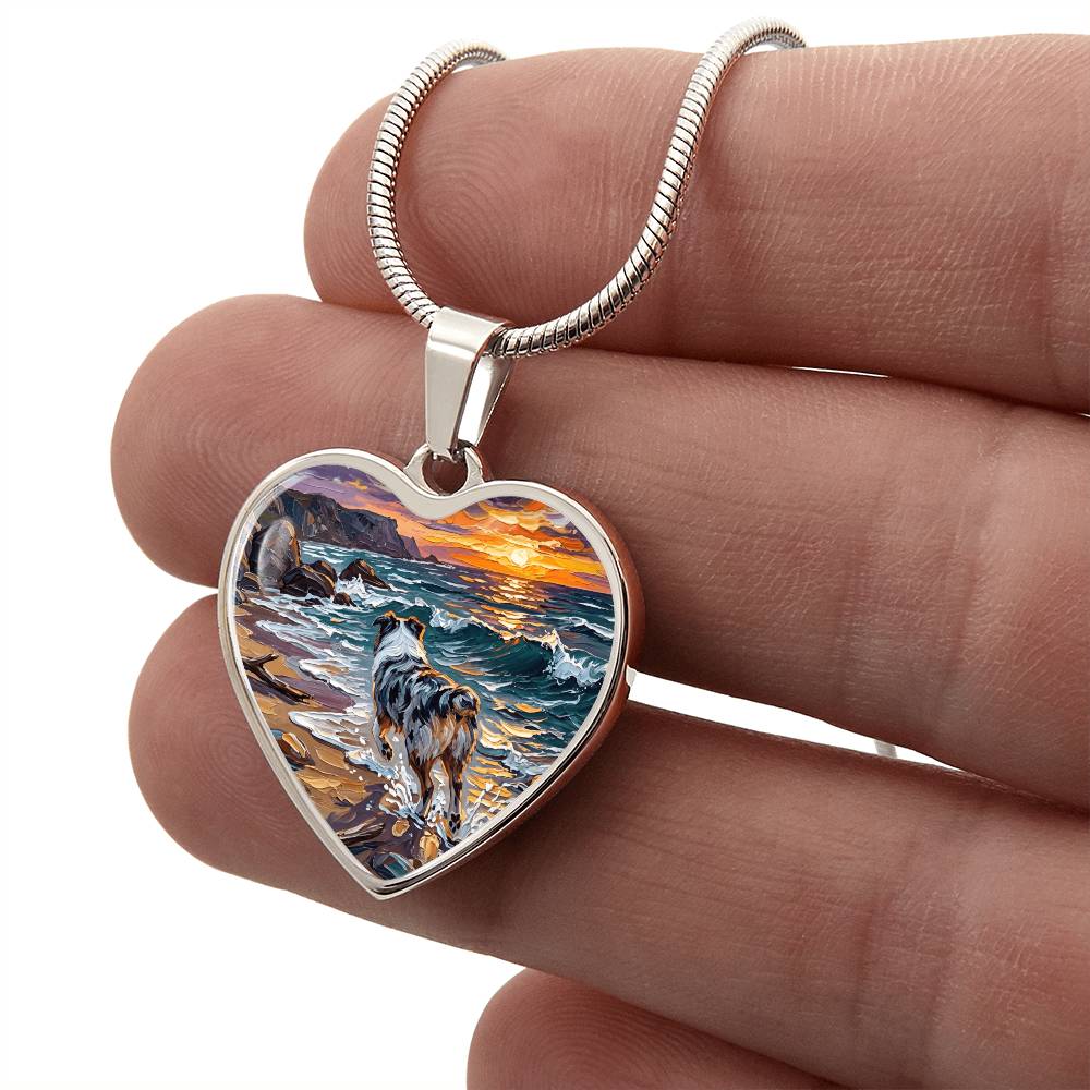 Beach Day - Merle Aussie Shepherd Heart Necklace