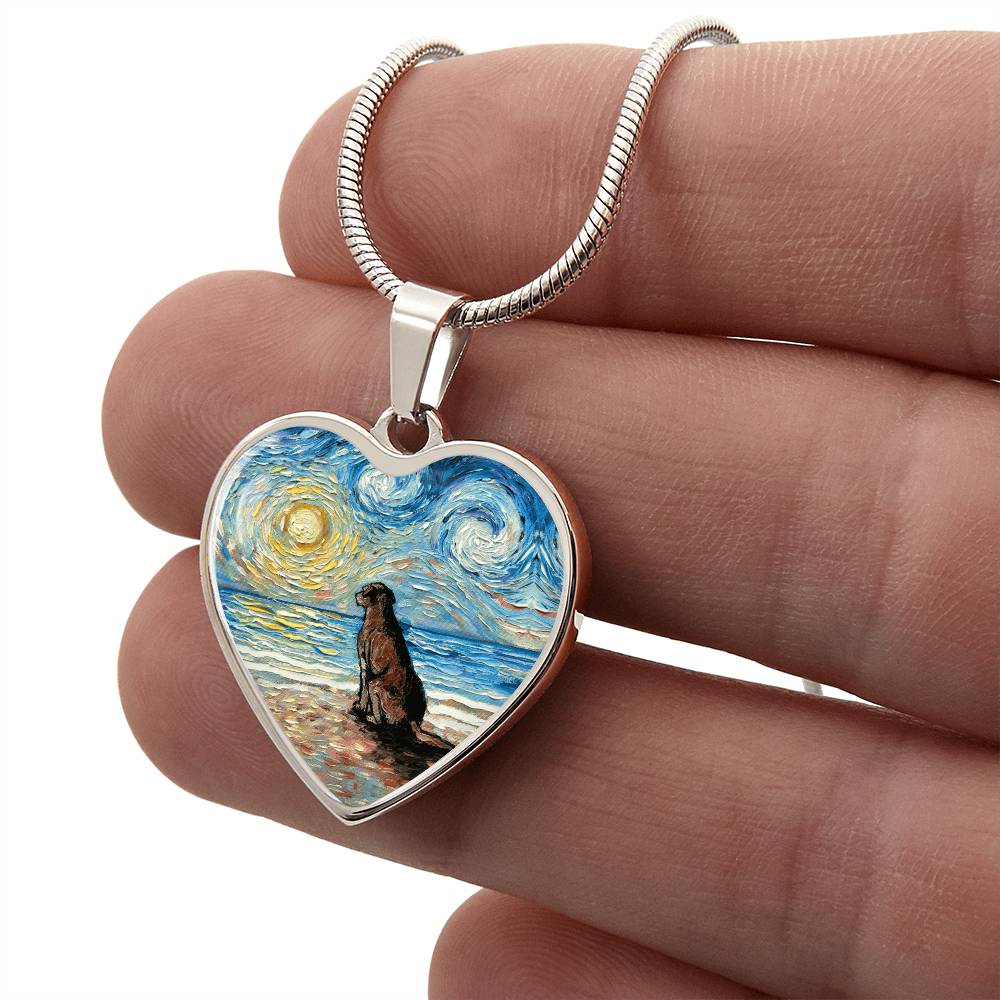 Beach Days - Chocolate Lab Starry Night Heart Necklace