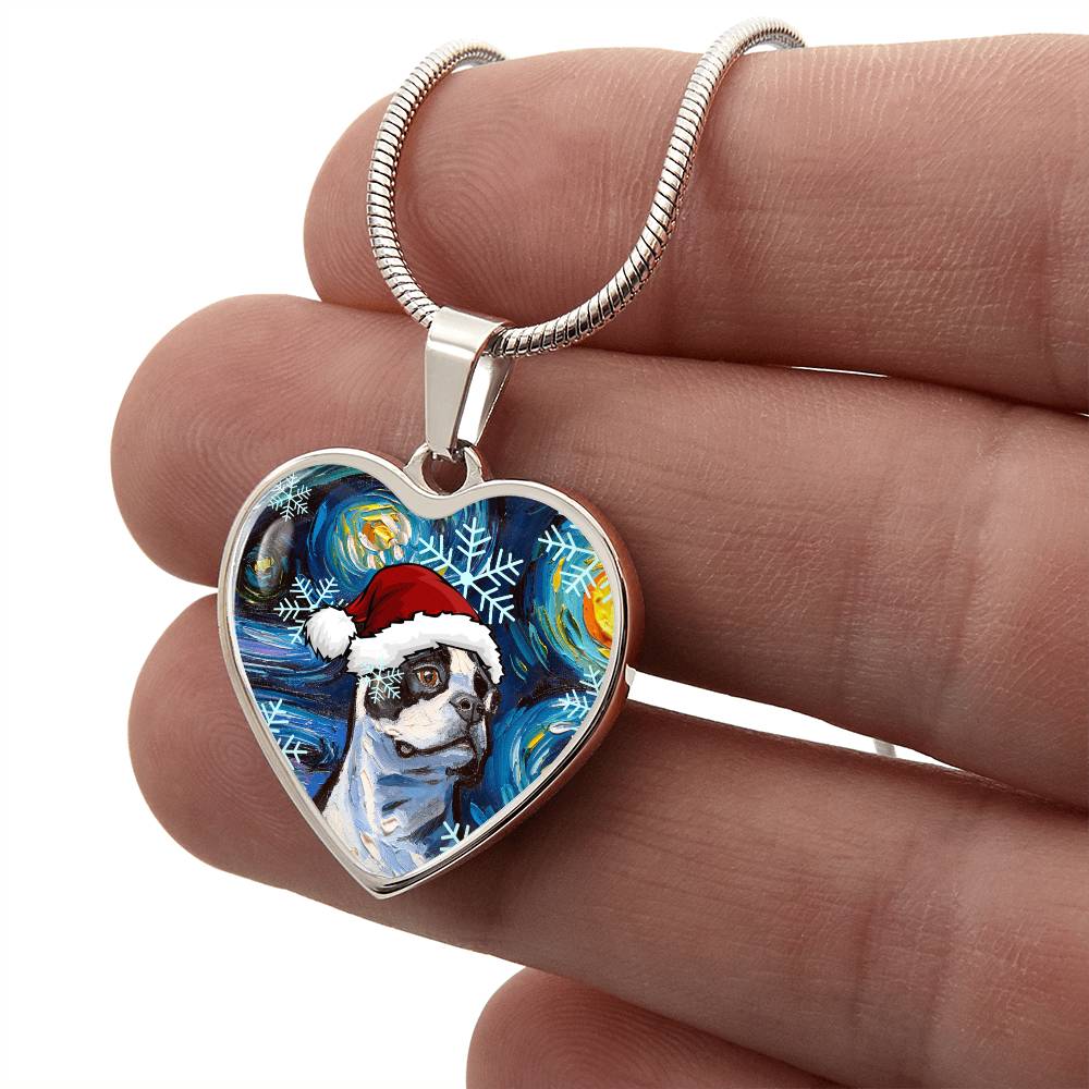 Boston Terrier Christmas Heart Necklace