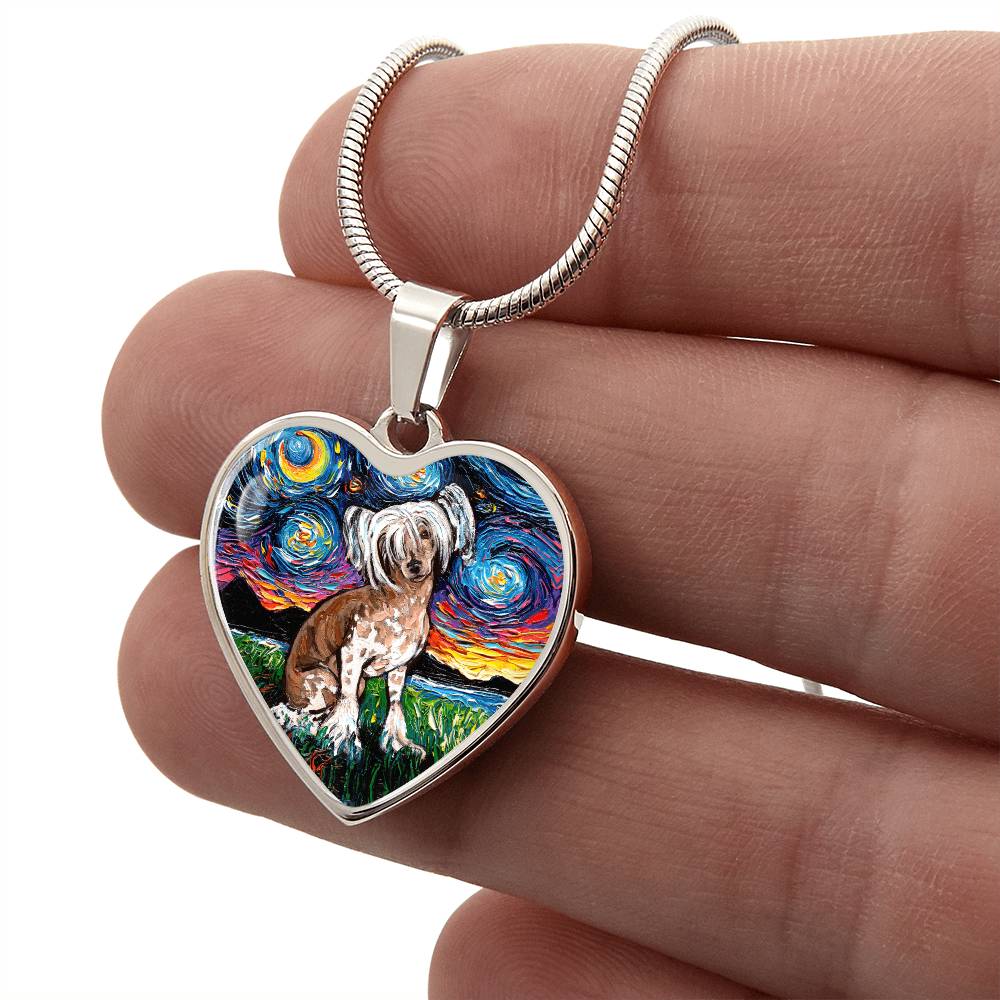 Chinese Crested Starry Night Heart Necklace