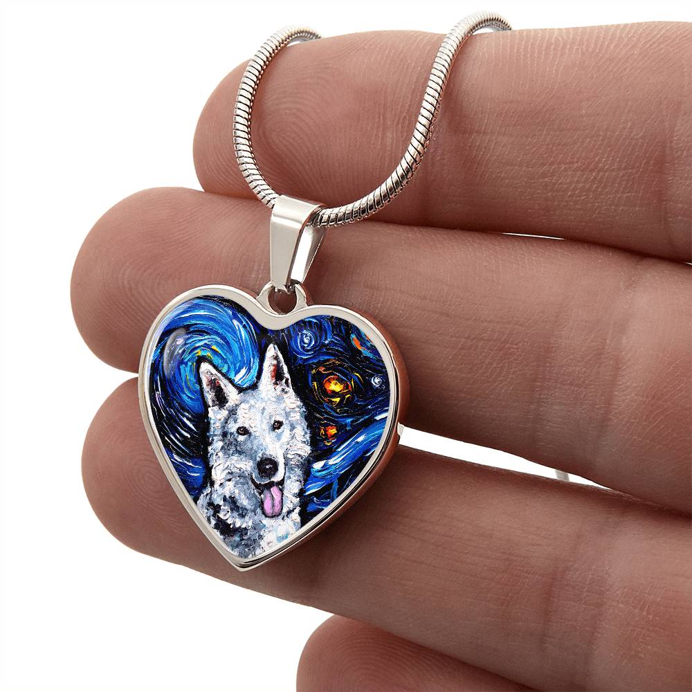Swiss Shepherd Portrait Starry Night Heart Necklace