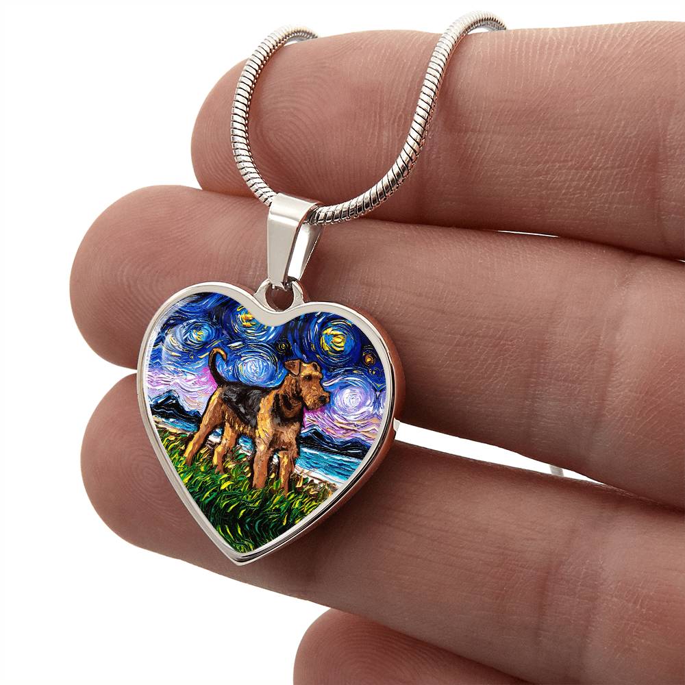 Airedale Starry Night Heart Necklace