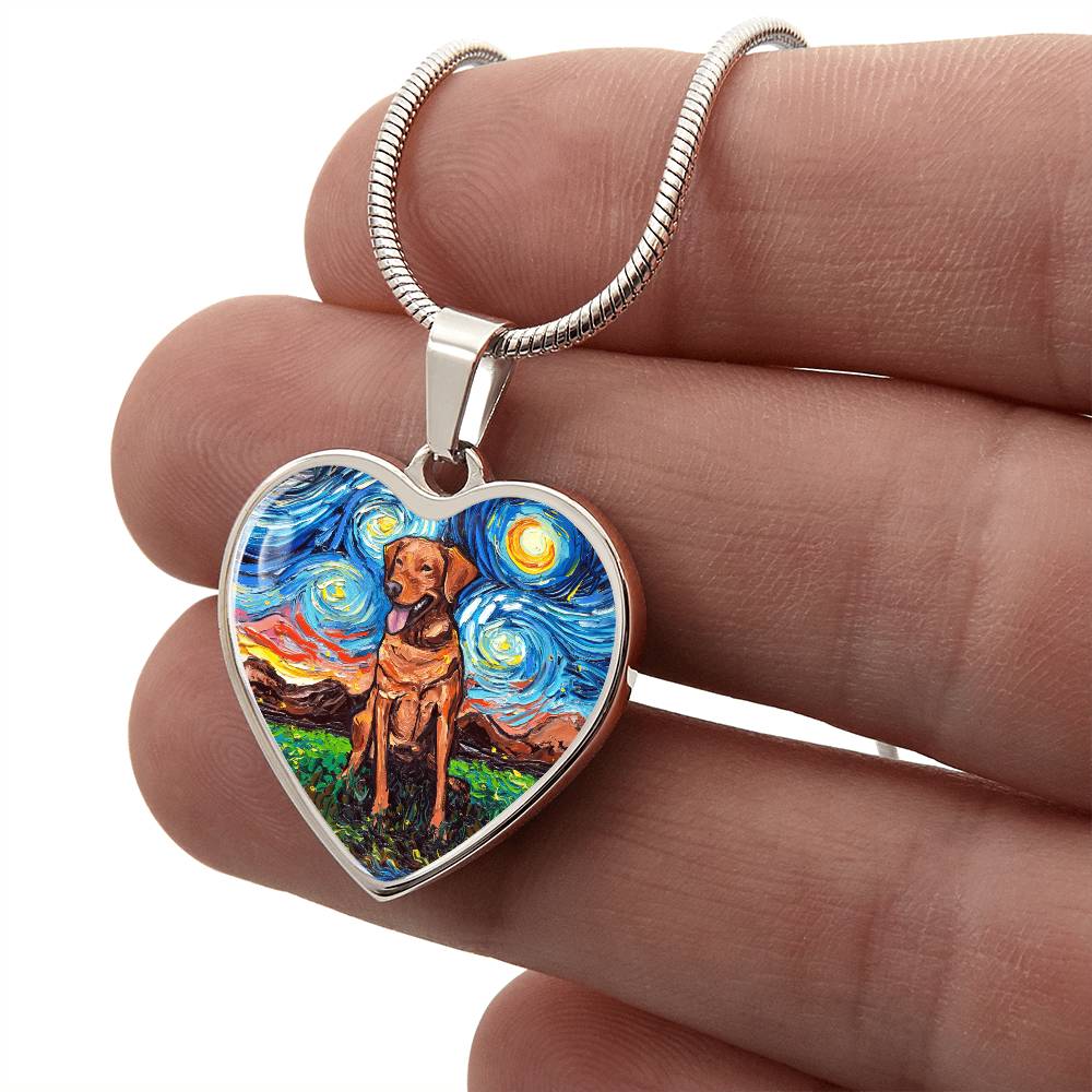 Fox Red Labrador Starry Night Heart Necklace