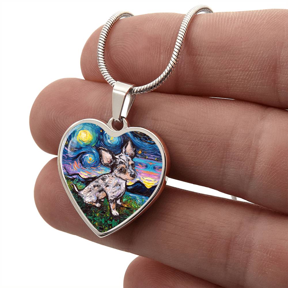 Merle Teacup Chihuahua Starry Night Heart Necklace