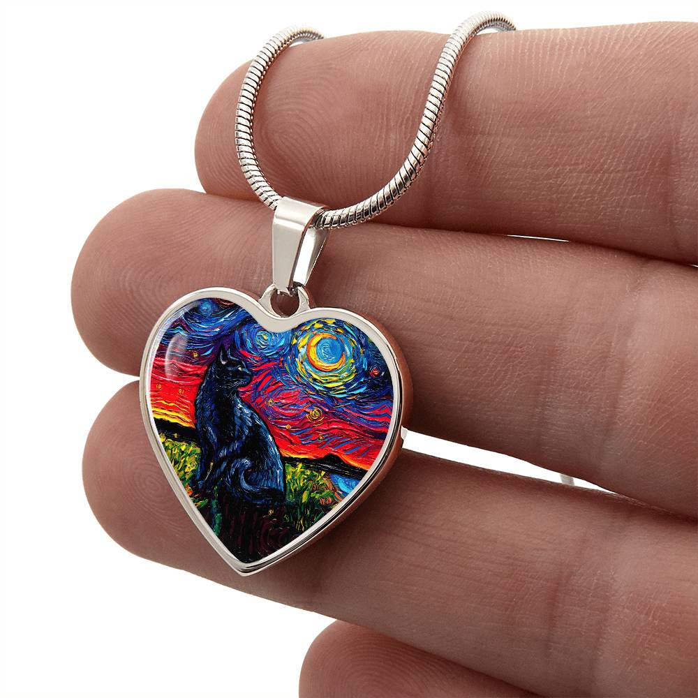 Black Cat 2 Starry Night Heart Necklace