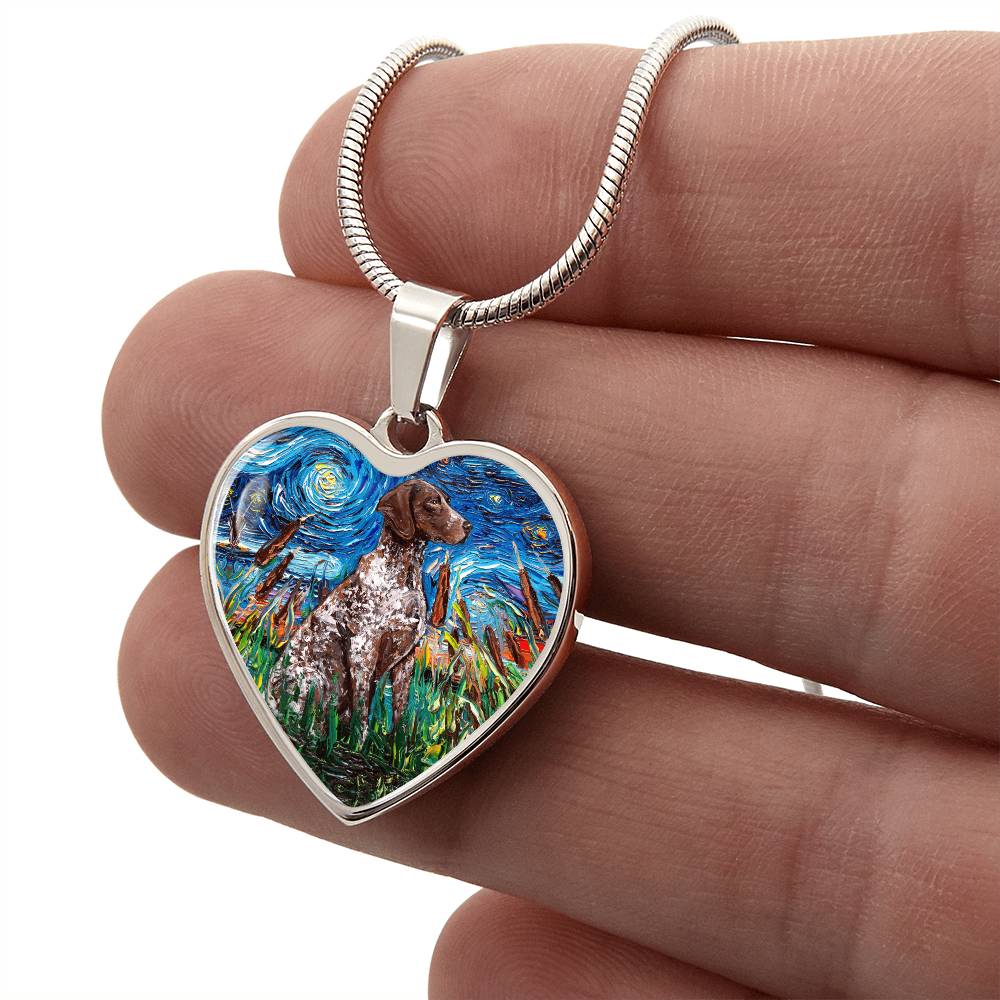 Brown German Short Hair Pointer Starry Night Heart Pendant