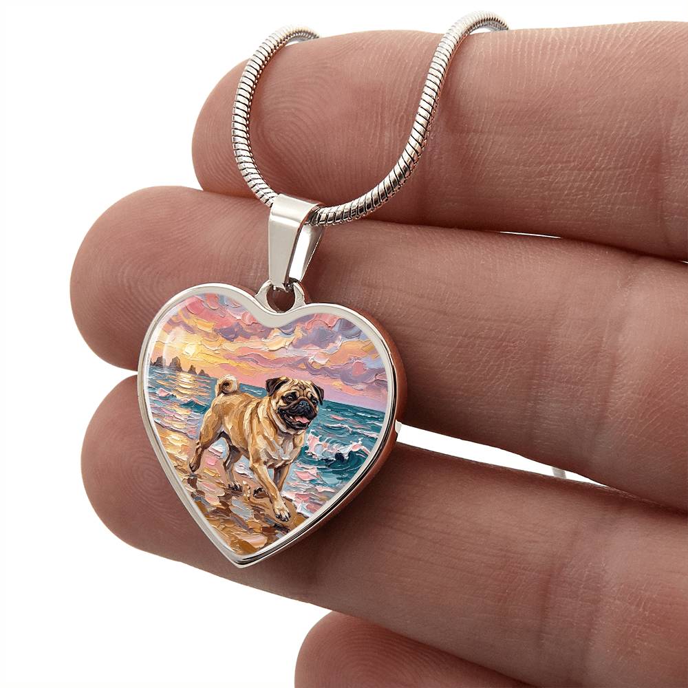 Summer Sunset - Fawn Pug Heart Necklace