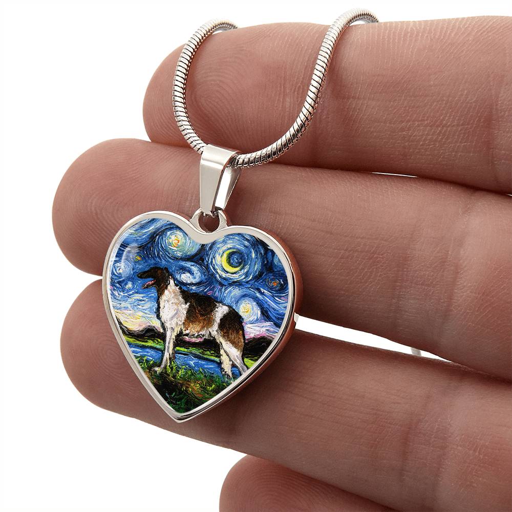 Borzoi Starry Night Heart Necklace