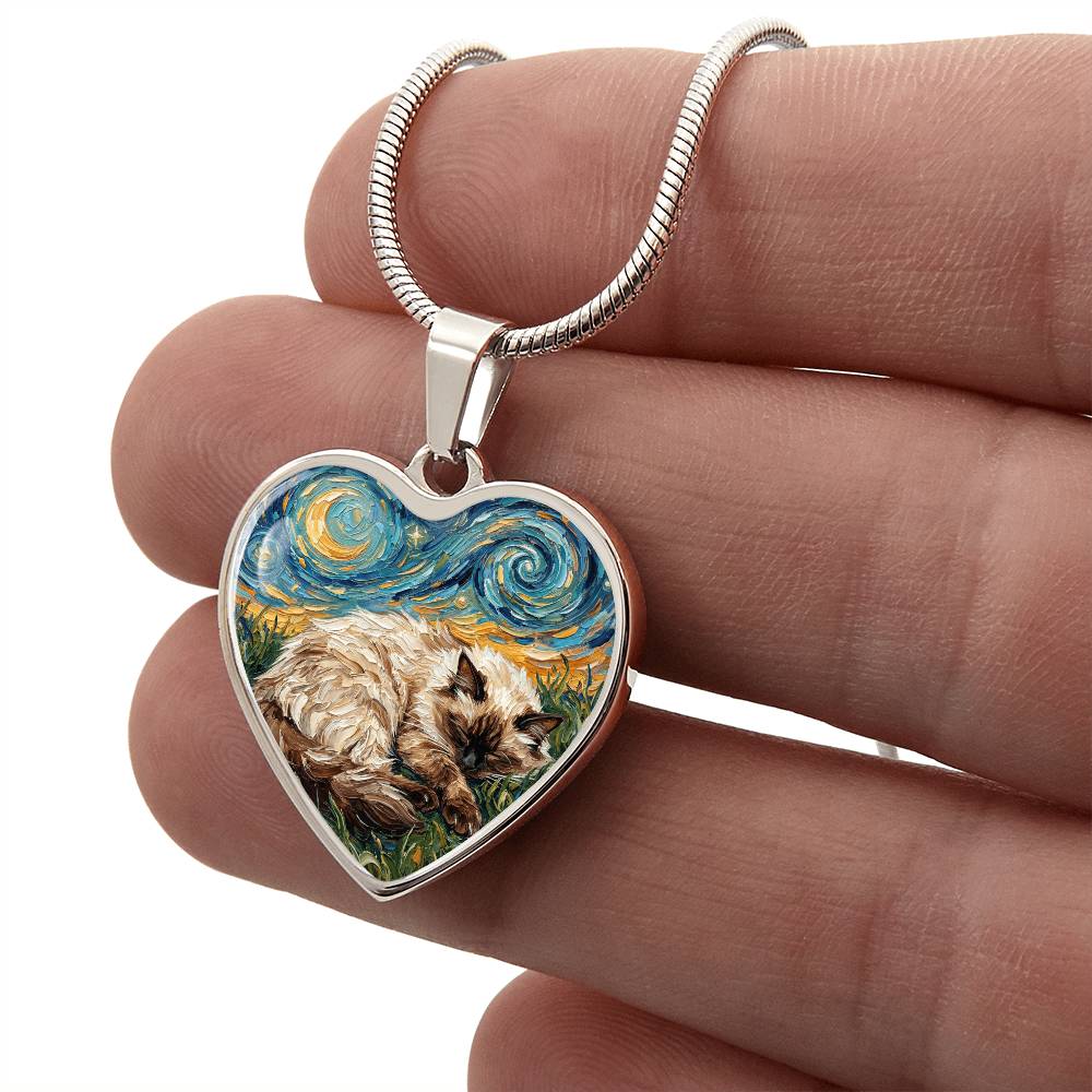 Sleepy Birman Night Heart Necklace