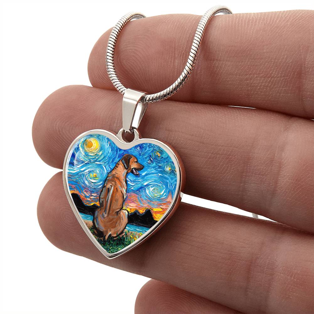 Rhodesian Ridgeback Starry Night Heart Necklace