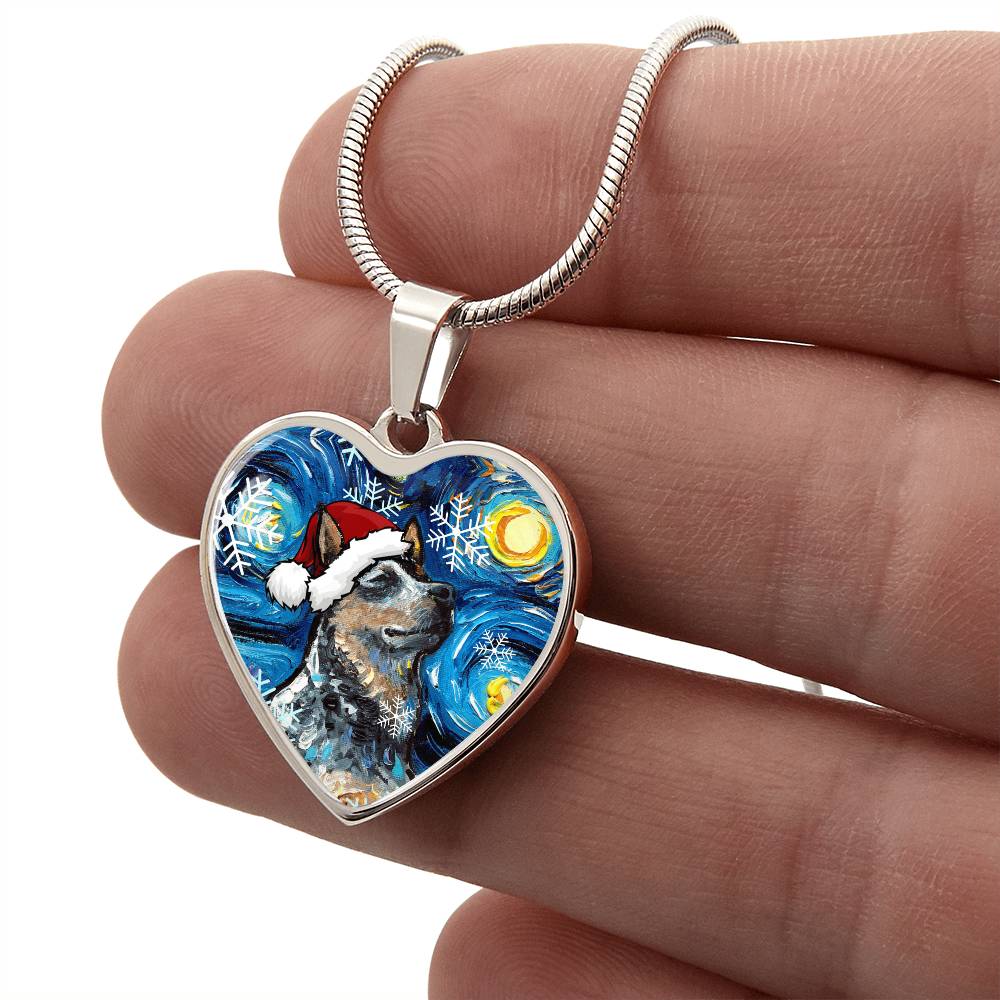 Blue Heeler Christmas Heart Necklace