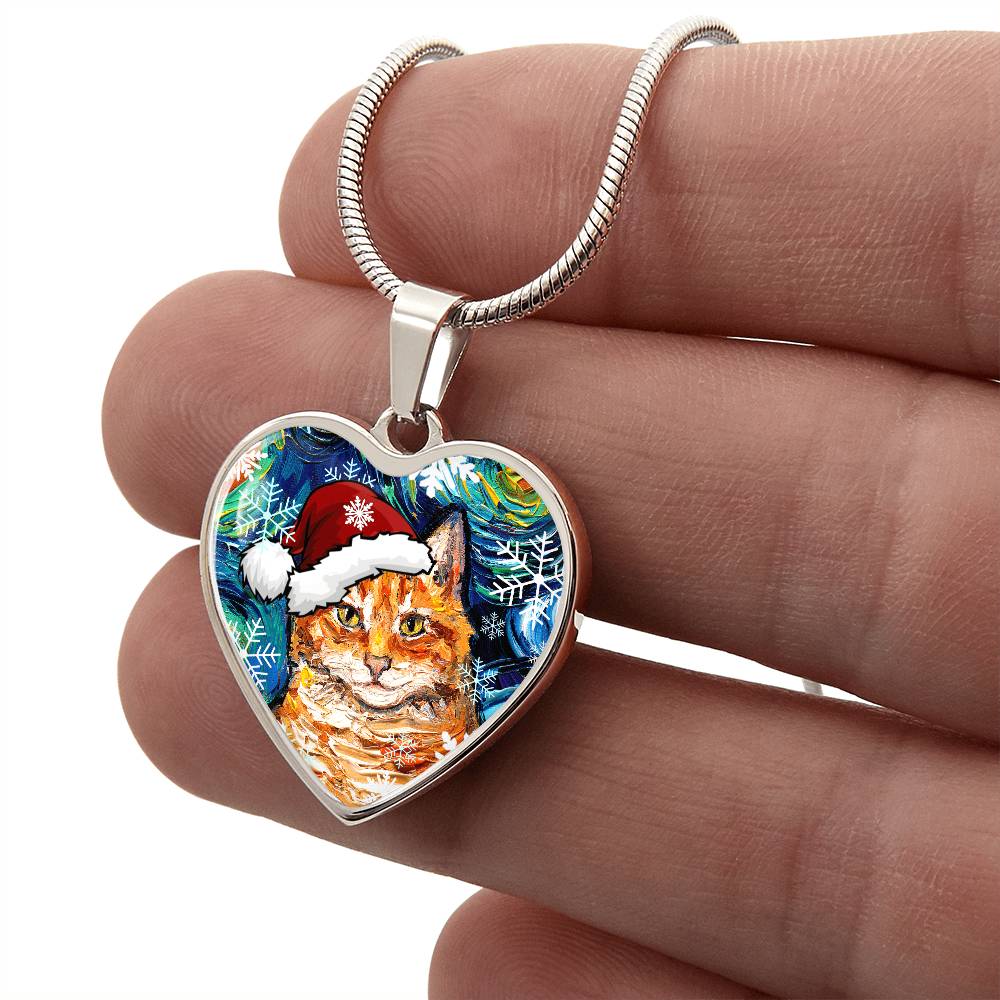 Orange Tabby Christmas Heart Necklace