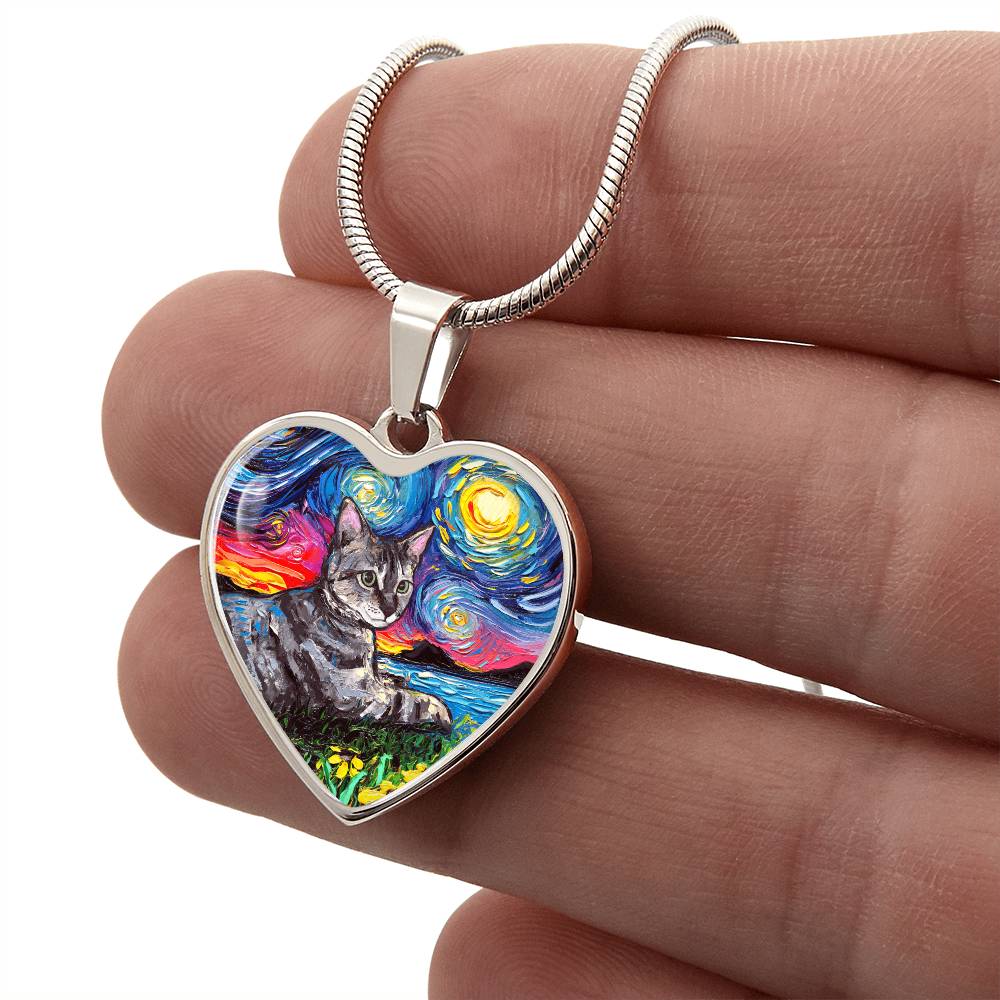 Virginia Gray Tabby Starry Night Heart Necklace