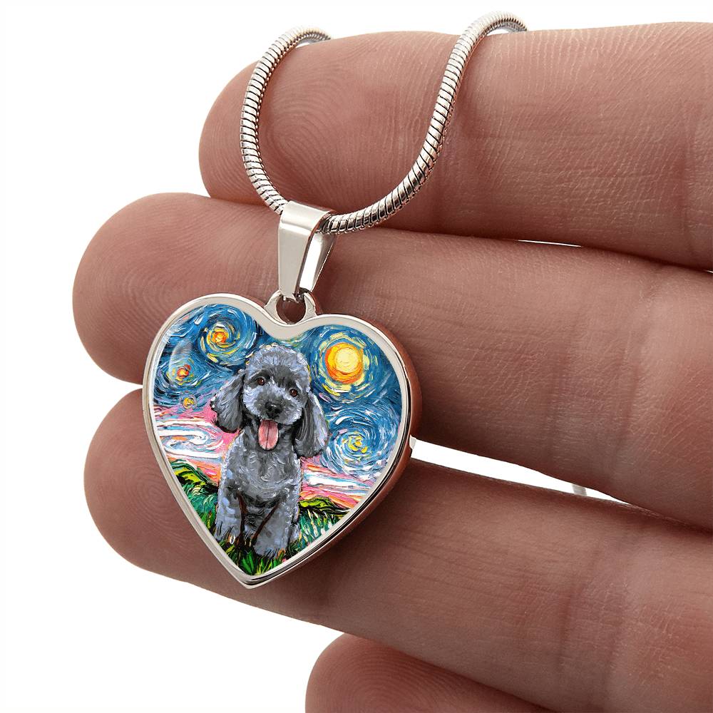 Silver Poodle Starry Night Heart Necklace