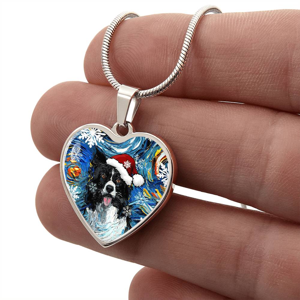 Border Collie Christmas Necklace