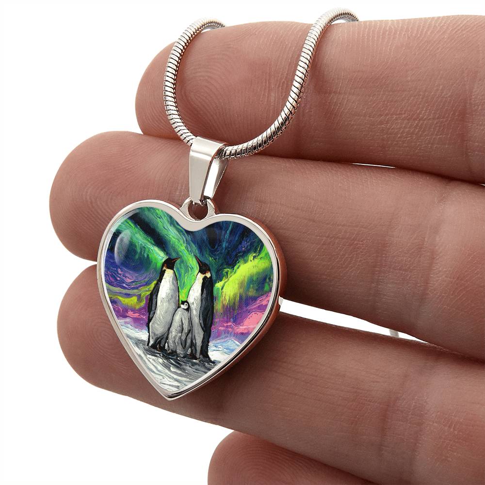 Enjoying The Show Penguin Family Heart Necklace