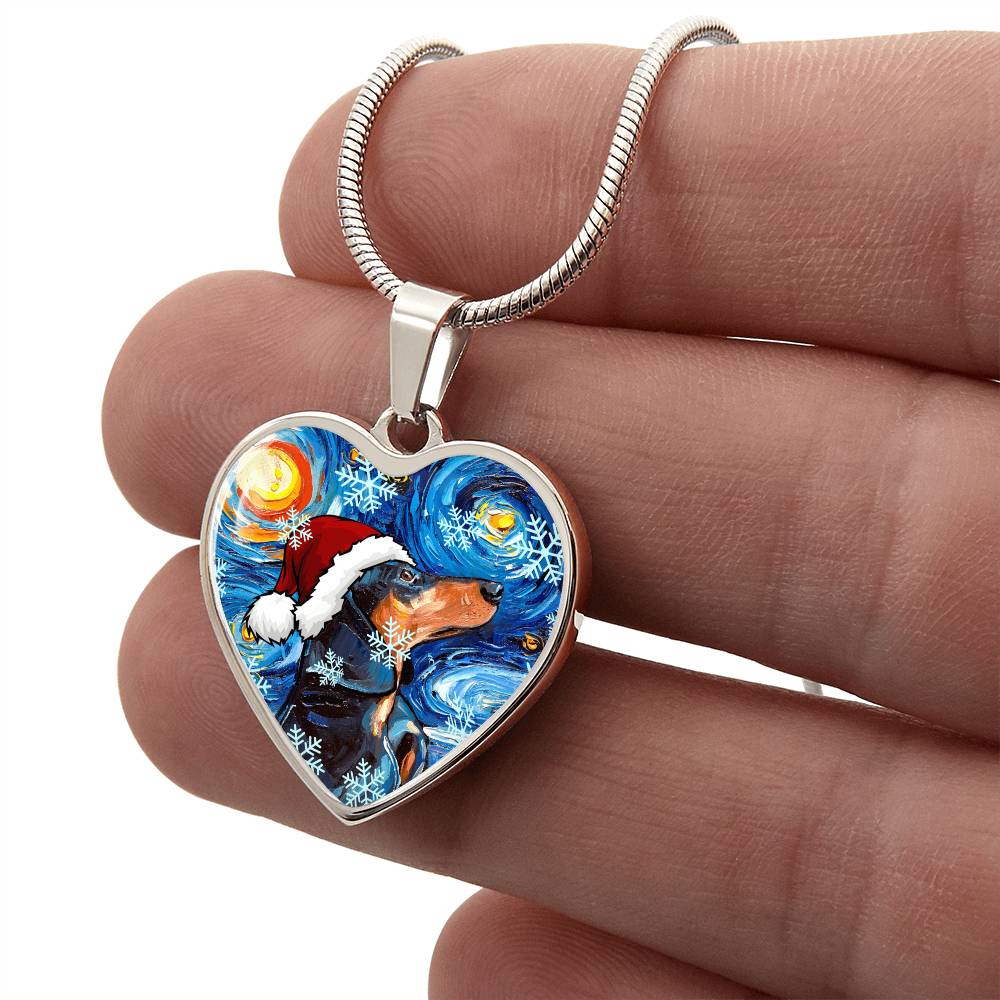 Santa Black and Tan Dachshund Heart Necklace