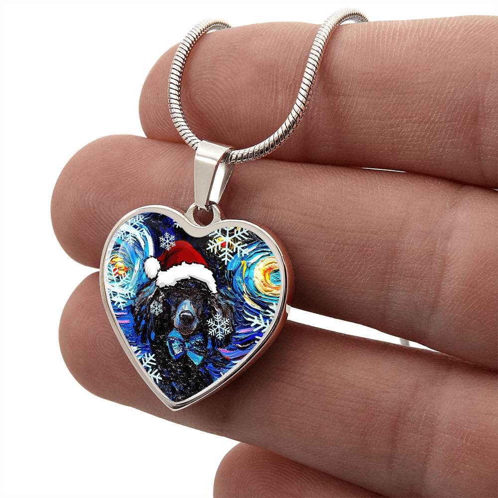 Santa Black Poodle Heart Necklace