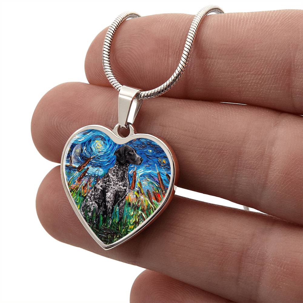 Black German Short Hair Pointer Starry Night Heart Pendant