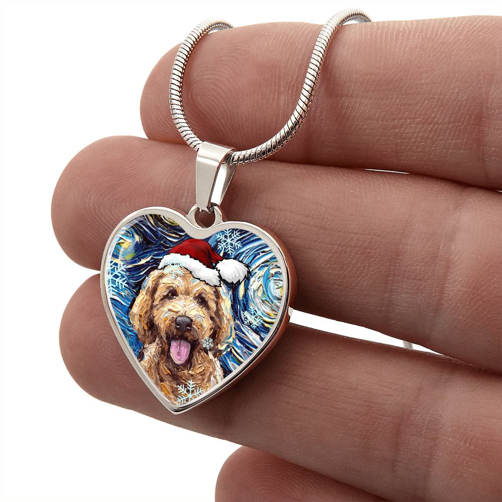 Goldendoodle Christmas Heart Necklace
