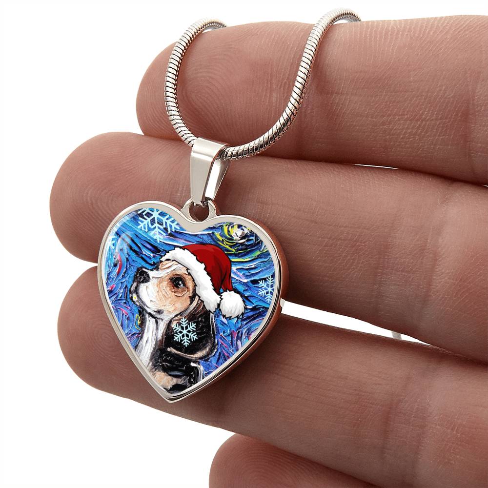 Beagle in Santa Hat Starry Night Heart Necklace