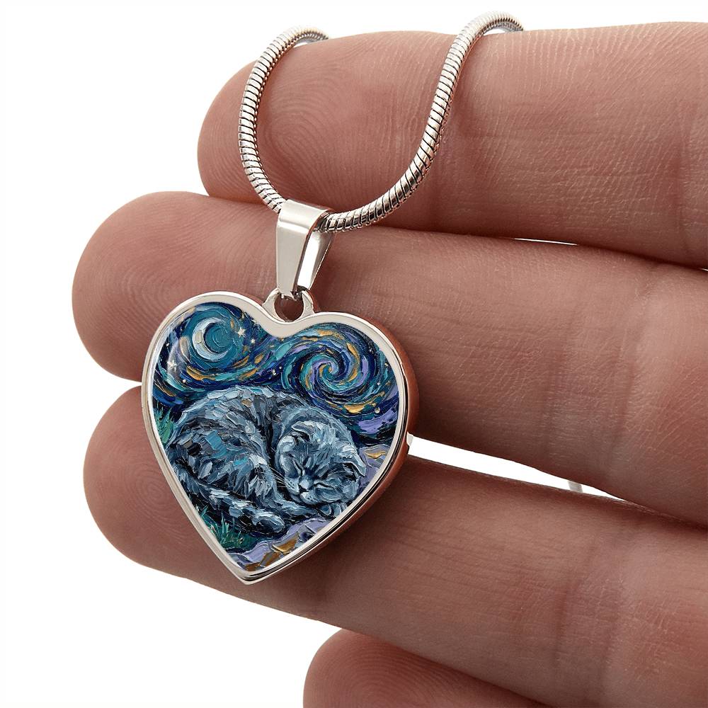 Sleepy Scottish Fold Heart Necklace