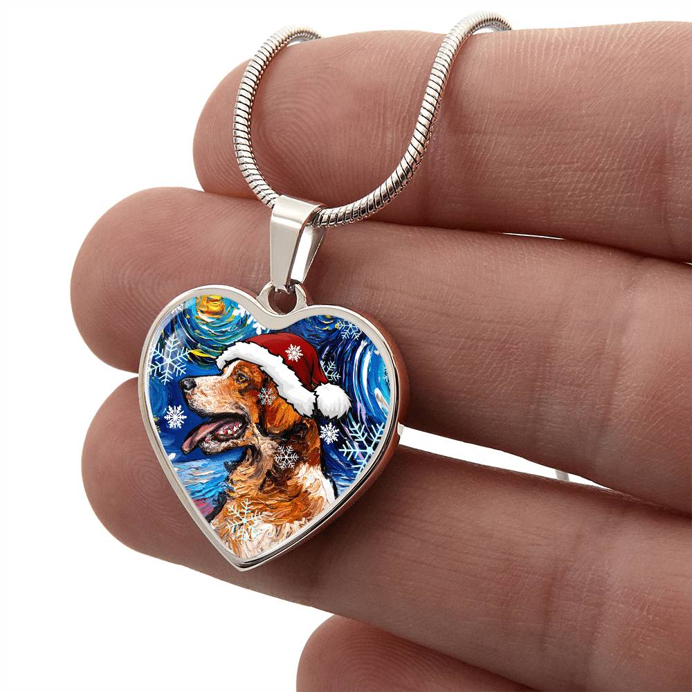 Brittany Spaniel Christmas Heart Necklace