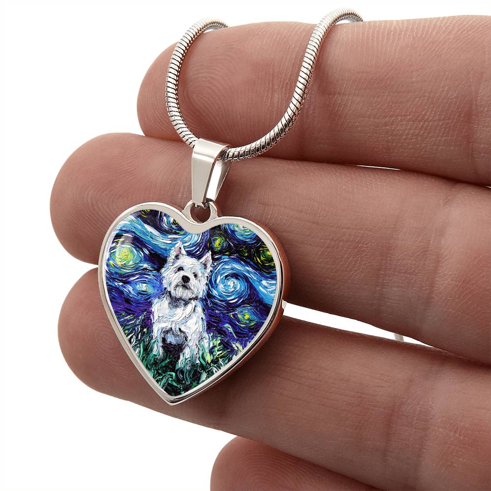 Westie Starry Night Heart Necklace