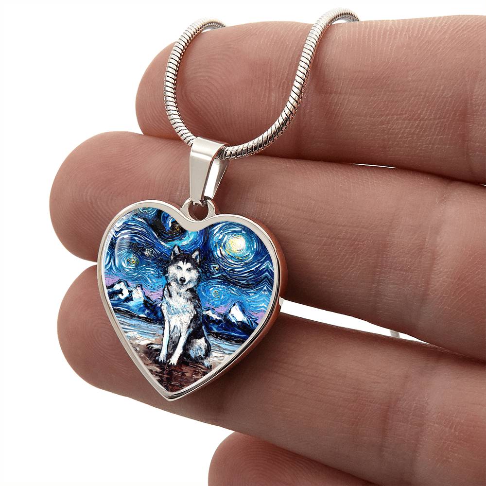 Husky Starry Night Heart Necklace