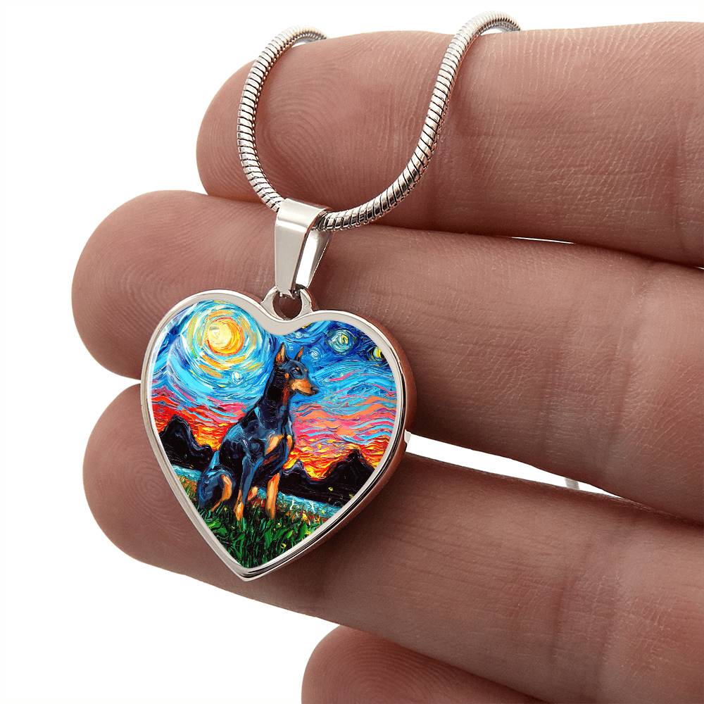 Doberman Pinscher Starry Night Heart Necklace