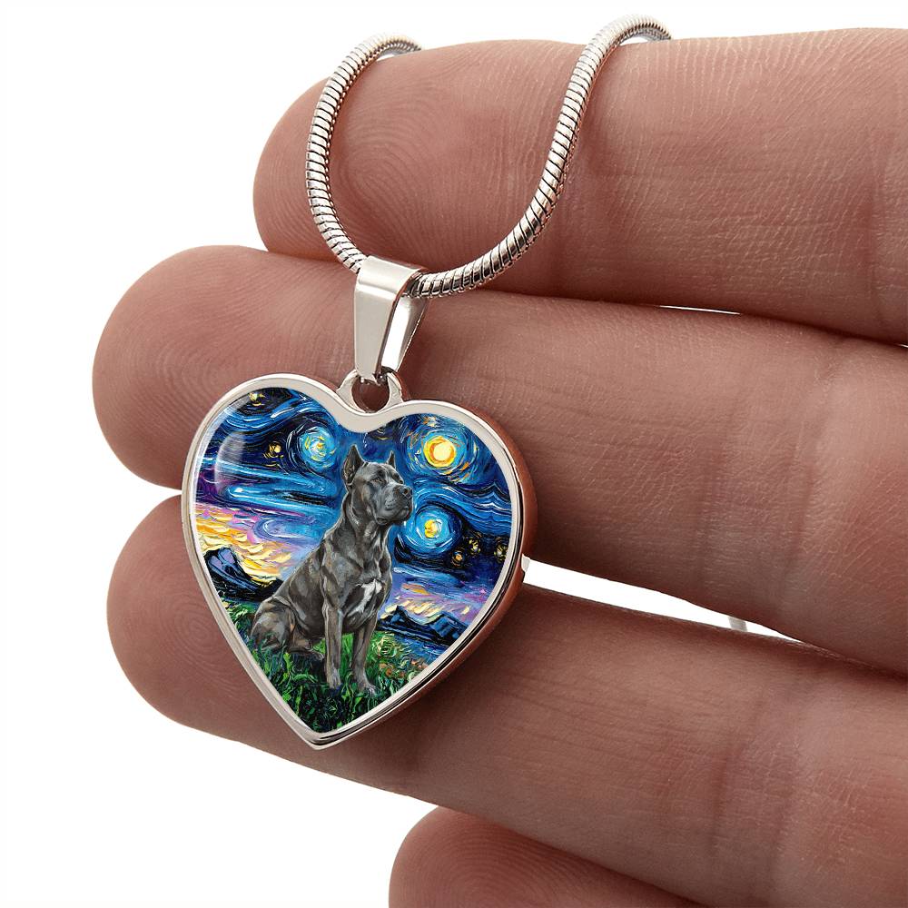 Cane Corso Starry Night Heart Necklace