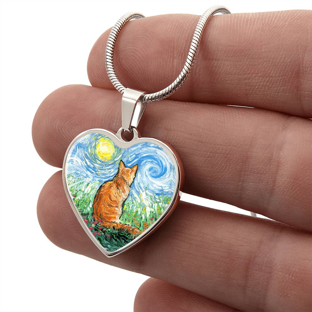 Orange Tabby Spring Morning Heart Necklace