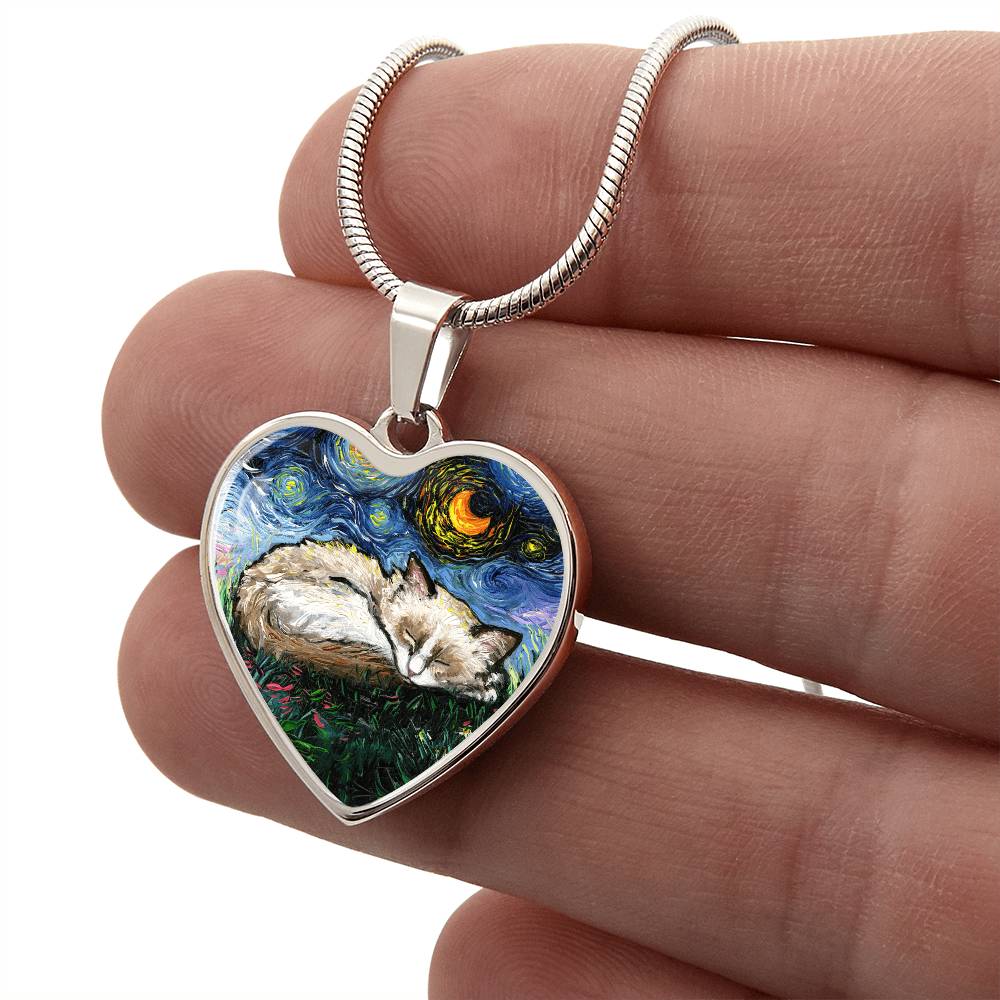 Ragdoll Kitten Starry Night Heart Necklace