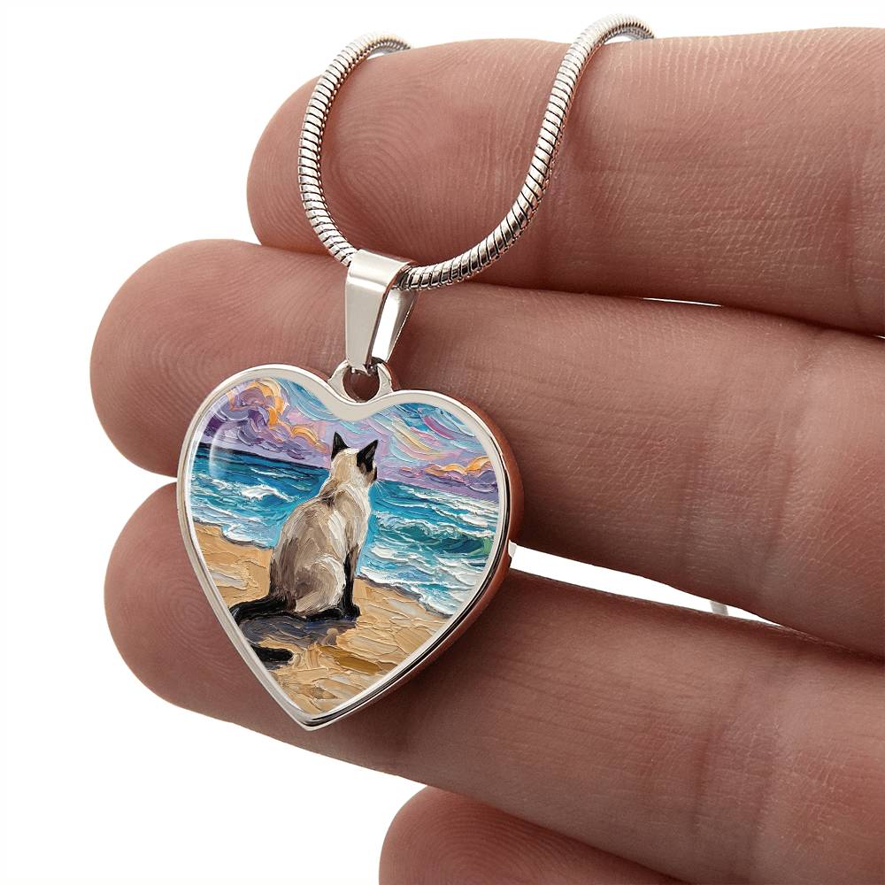 Beach Nights -Siamese Cat Heart Necklace