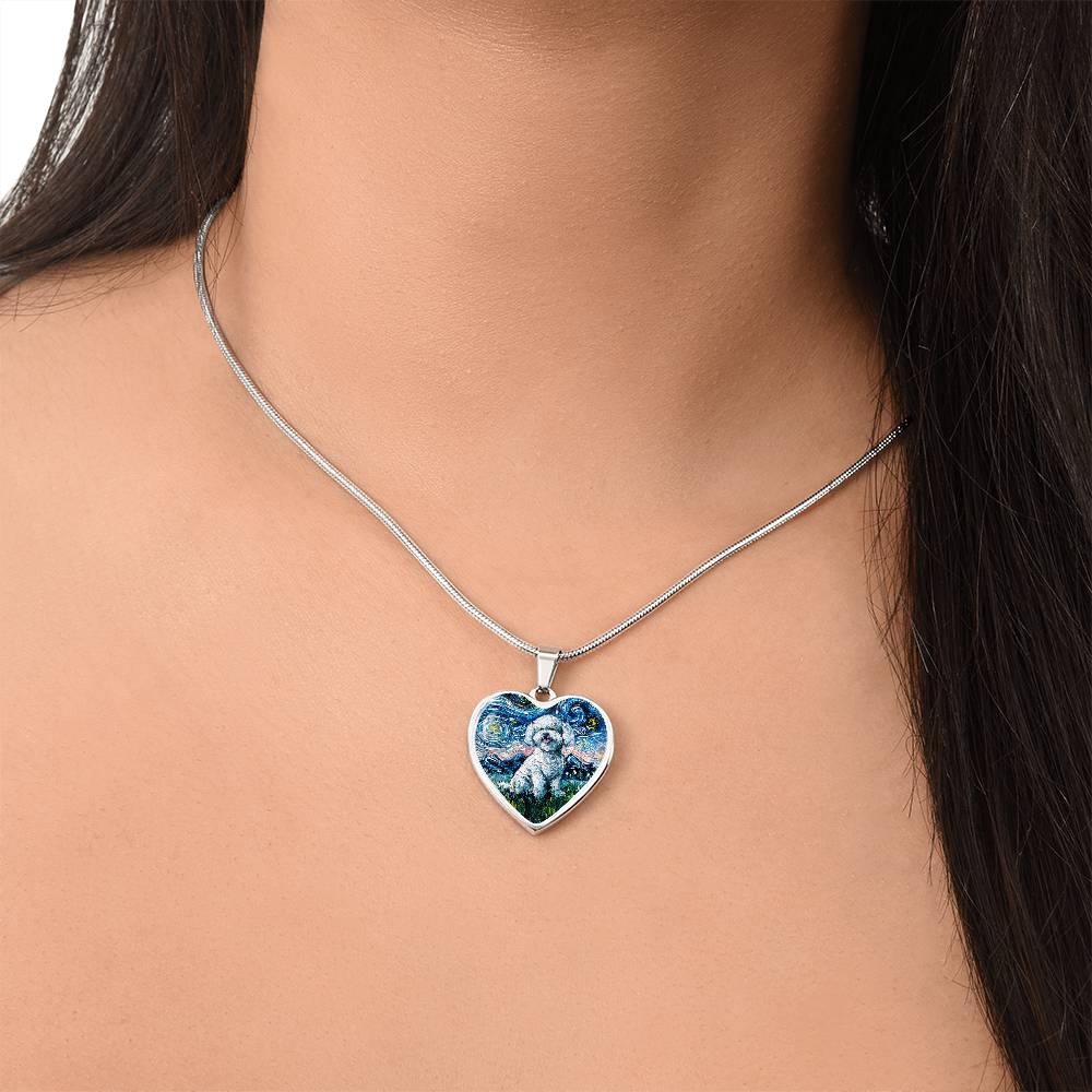 Bichon Frise Starry Night Heart Necklace