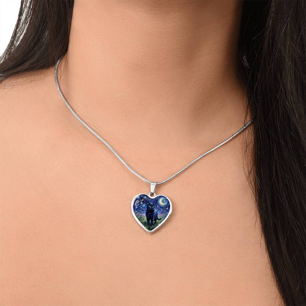 Amongst The Flowers - Black Cat Heart Necklace
