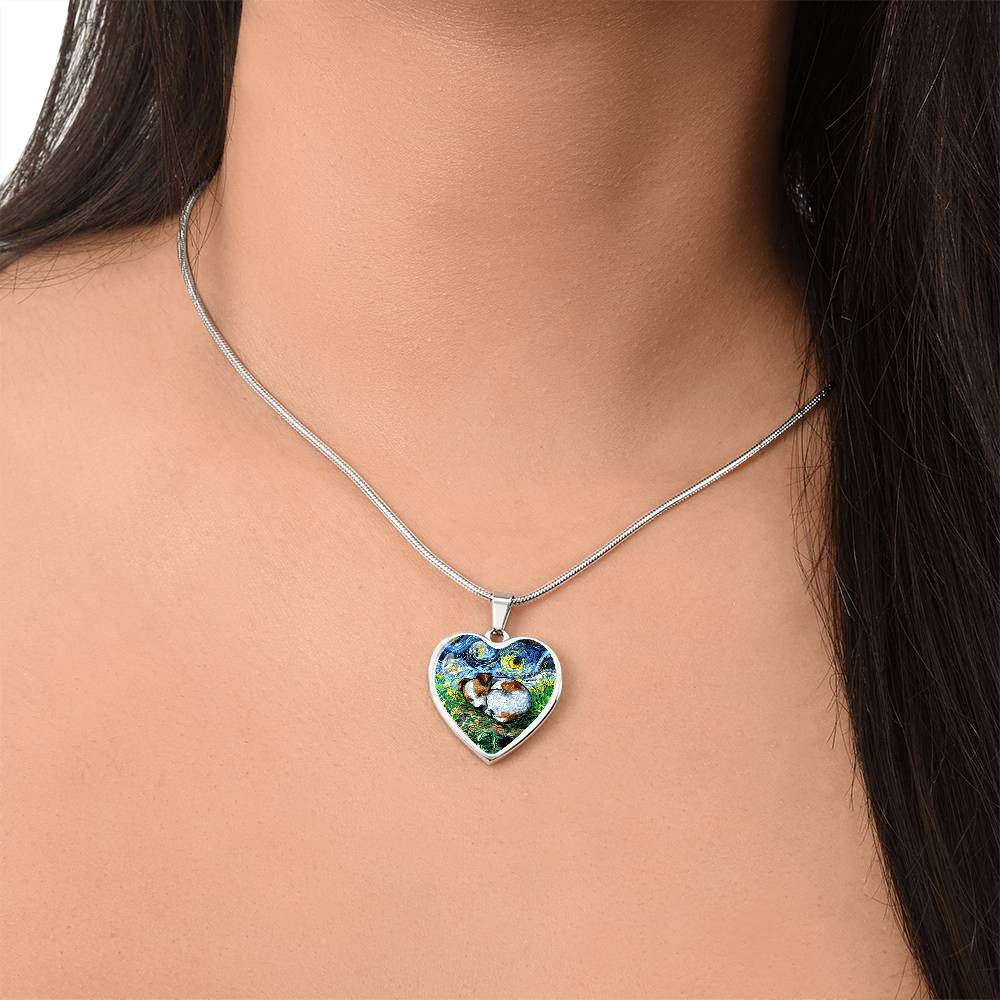 Sleeping Jack Russell Terrier Starry Night Heart Necklace
