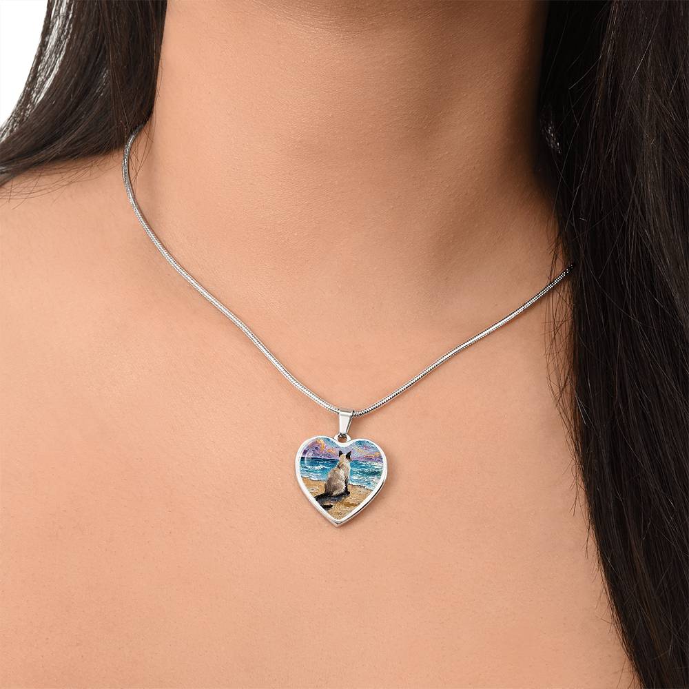Beach Nights -Siamese Cat Heart Necklace