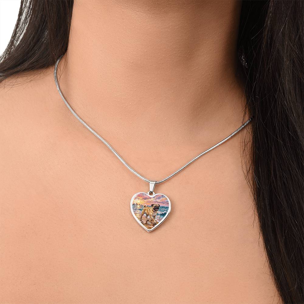 Summer Sunset - Fawn Pug Heart Necklace