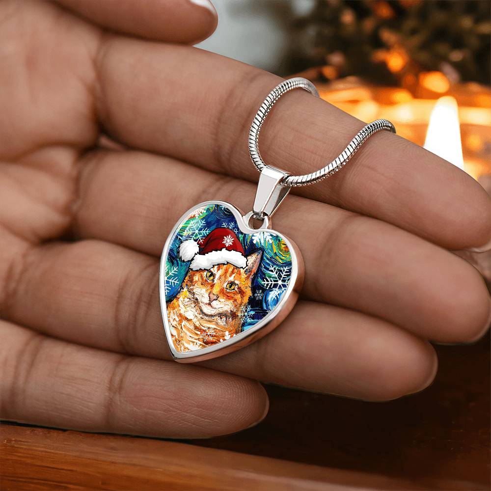 Orange Tabby Christmas Heart Necklace