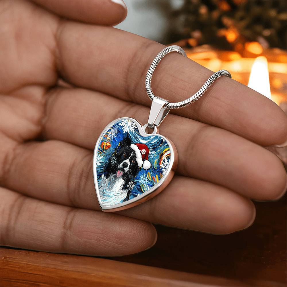 Border Collie Christmas Necklace