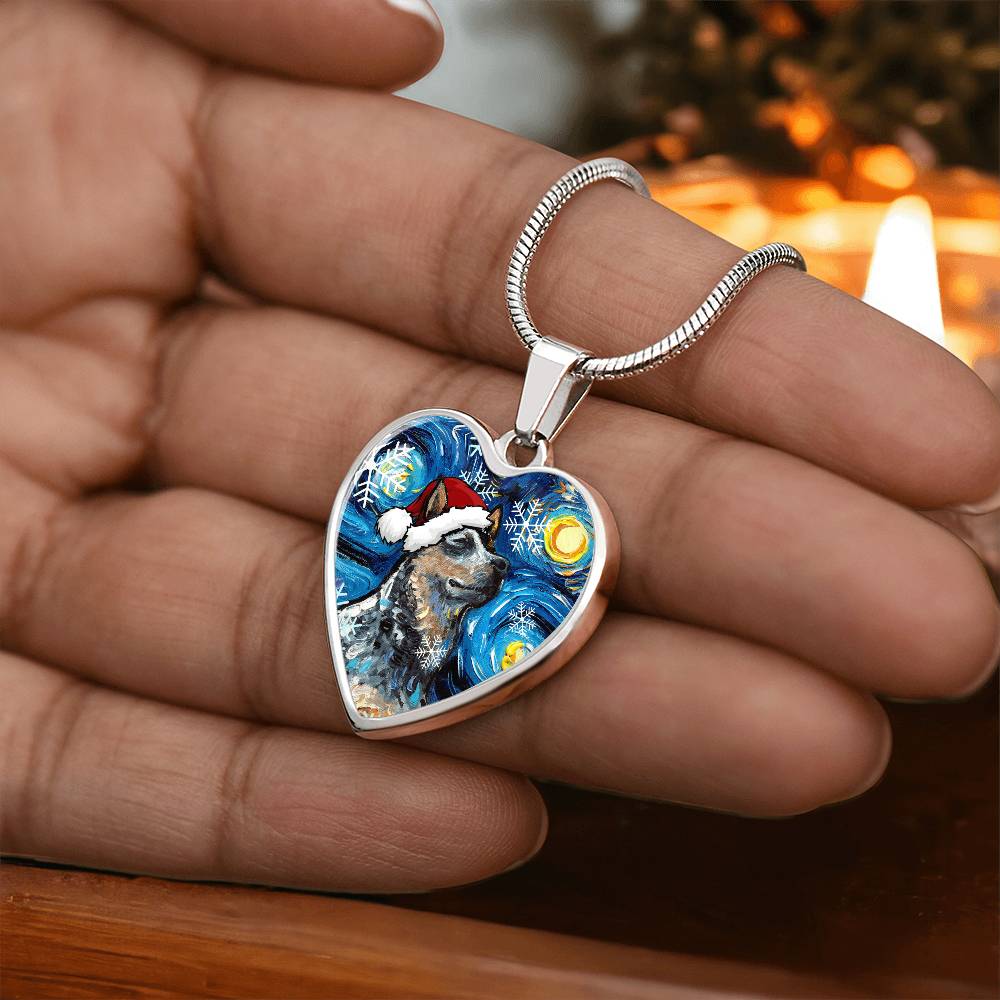 Blue Heeler Christmas Heart Necklace