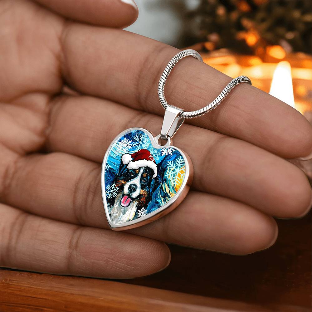 Santa Bernese Mountain Dog Heart Necklace