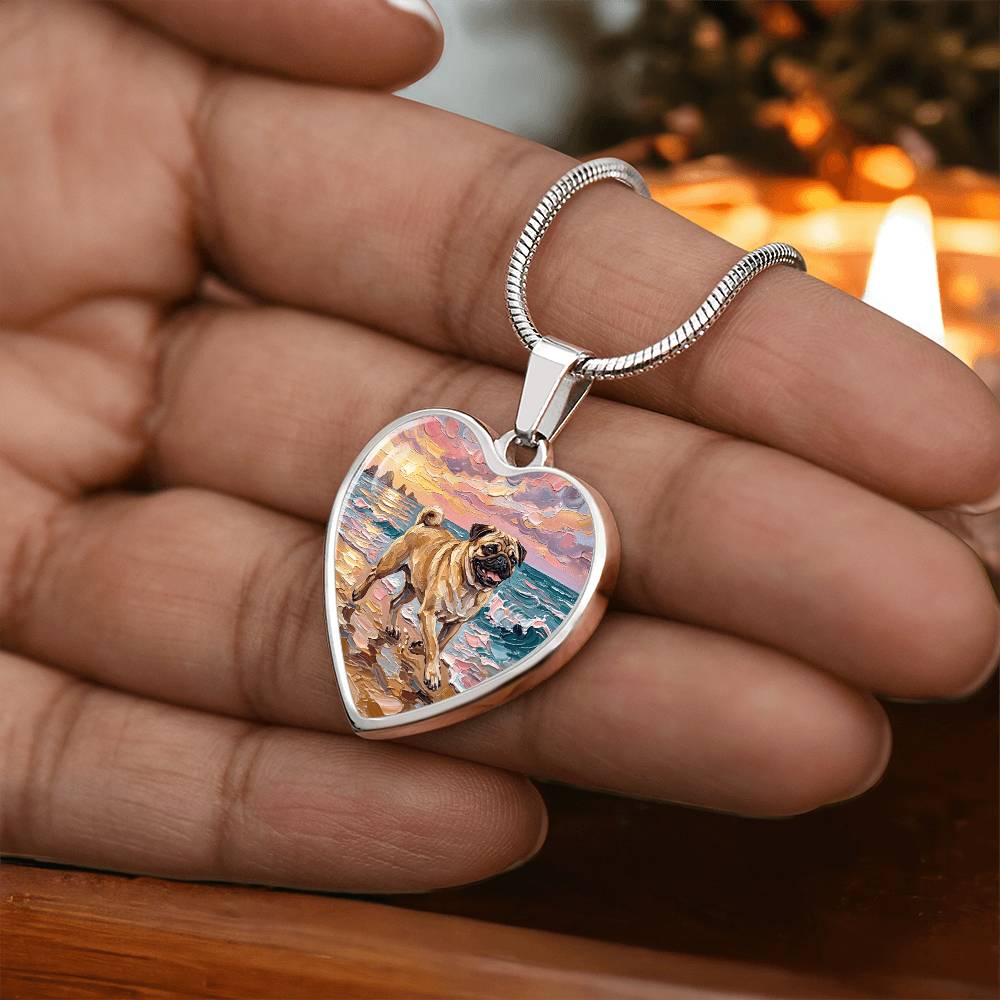 Summer Sunset - Fawn Pug Heart Necklace