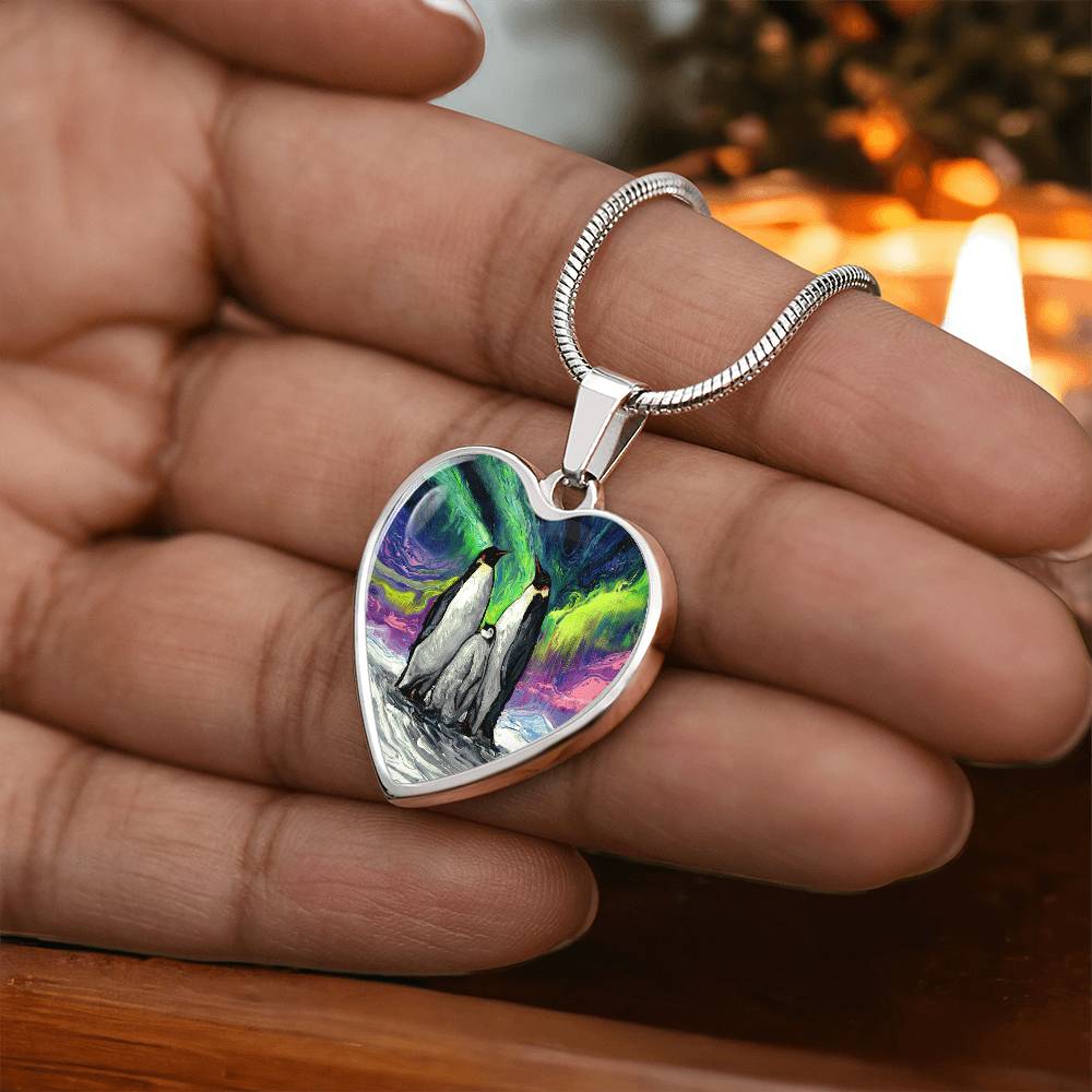 Enjoying The Show Penguin Family Heart Necklace