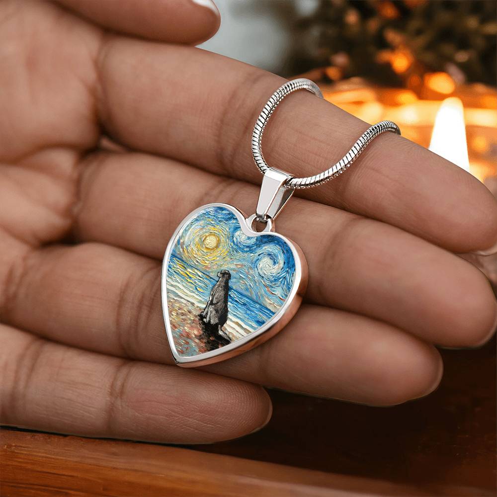 Beach Days - Silver Labrador Starry Night Heart Necklace