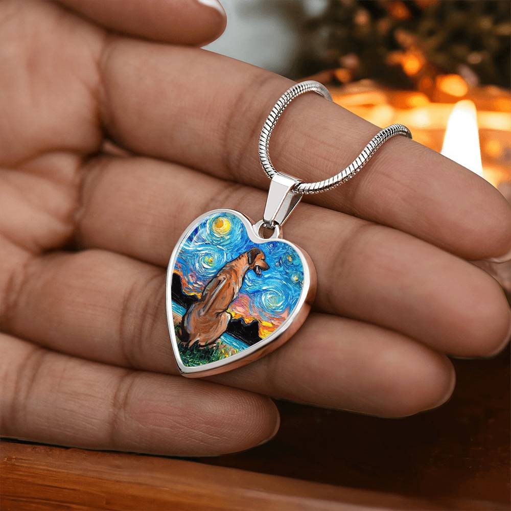 Rhodesian Ridgeback Starry Night Heart Necklace