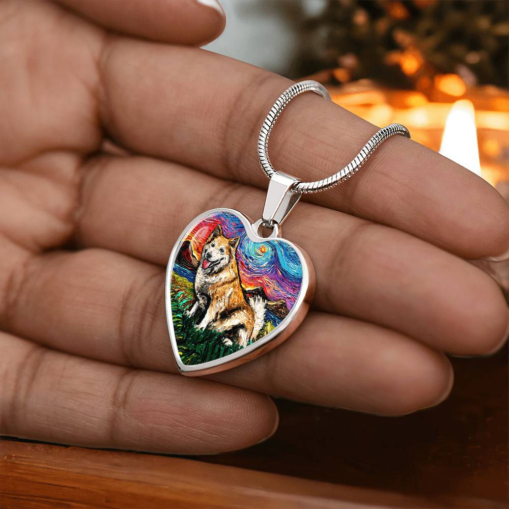 Icelandic Sheepdog Starry Night Heart Necklace
